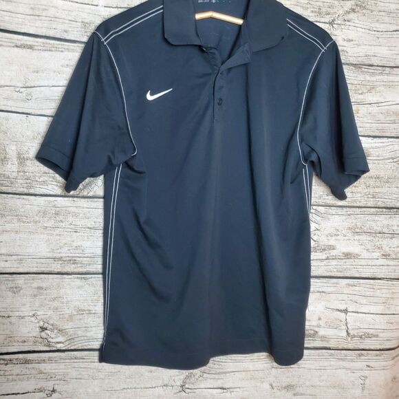 Nike Golf Black Polyester Logo Polo Shirts Size Medium - Picture 1 of 6